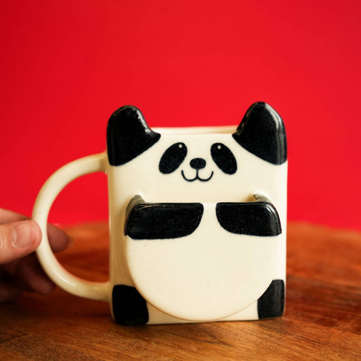 Handmade Panda Theme Ceramic Mug With Biscuit Holder