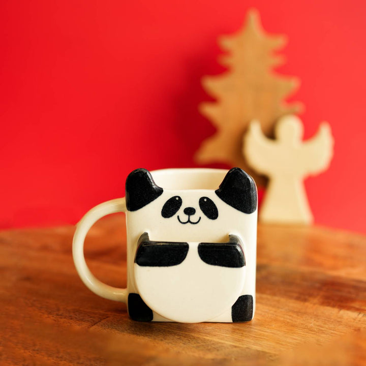 Handmade Panda Theme Ceramic Mug With Biscuit Holder
