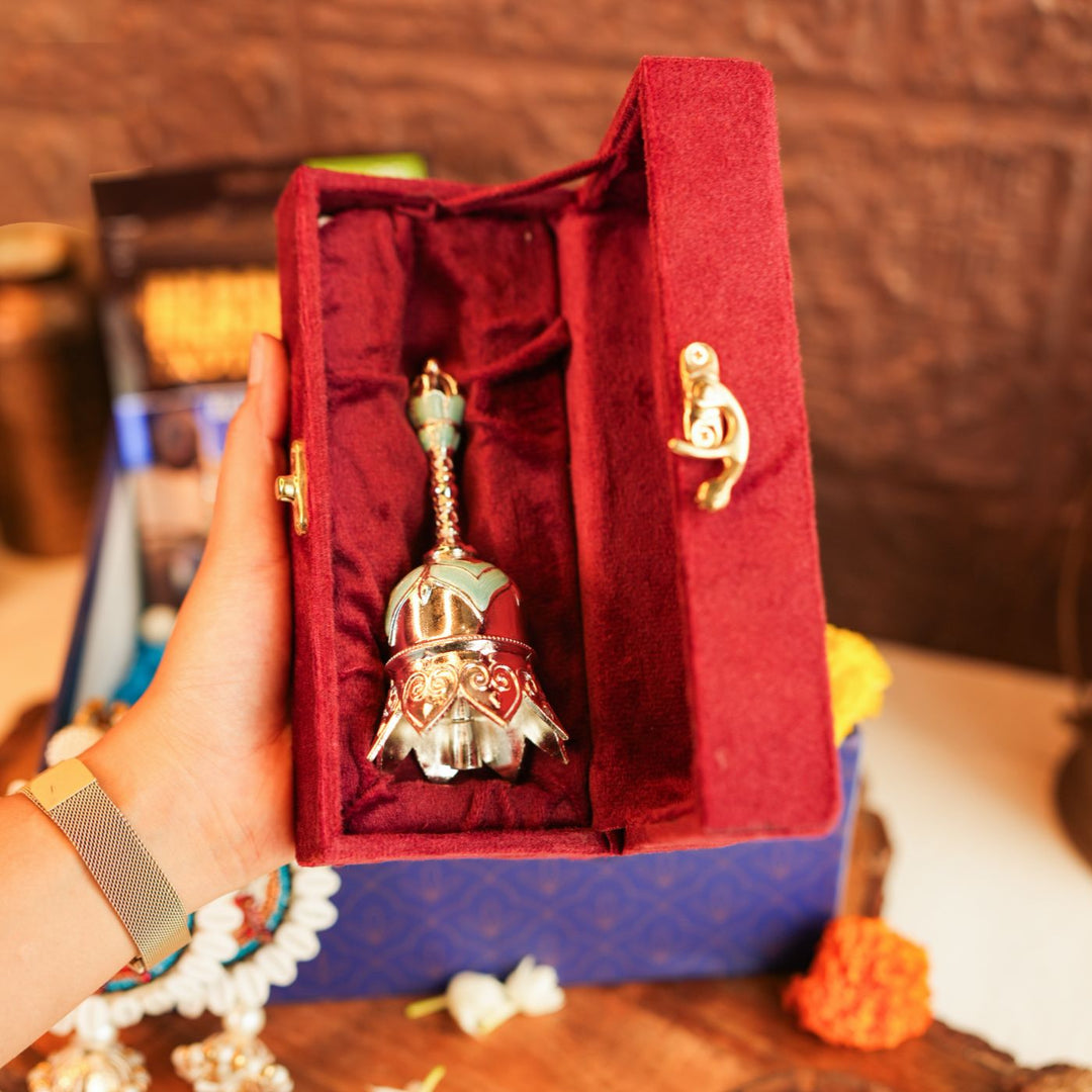 Blissful Diwali Gift Hamper | Includes 1 Hershey's Chocolate, 2 Hangings, 1 Nazar Battu, 1 Candle, 1 Nariyal, 1 Tulsi, 1 Bell, 1 Diwali Card, 1 Gift Box