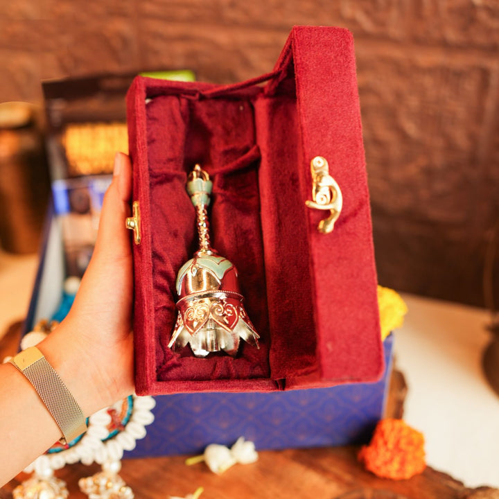 Blissful Diwali Gift Hamper | Includes 1 Hershey's Chocolate, 2 Hangings, 1 Nazar Battu, 1 Candle, 1 Nariyal, 1 Tulsi, 1 Bell, 1 Diwali Card, 1 Gift Box