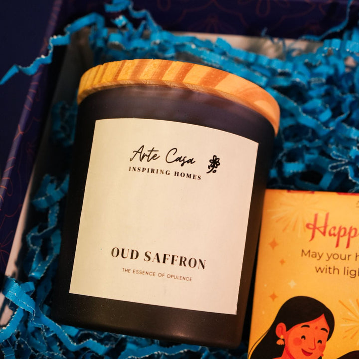 Sips & Sparks Diwali Gift Hamper | Includes 2 Coffee Mugs, 2 Hangings, 2 Candles, 1 Diwali Card, 1 Gift Box