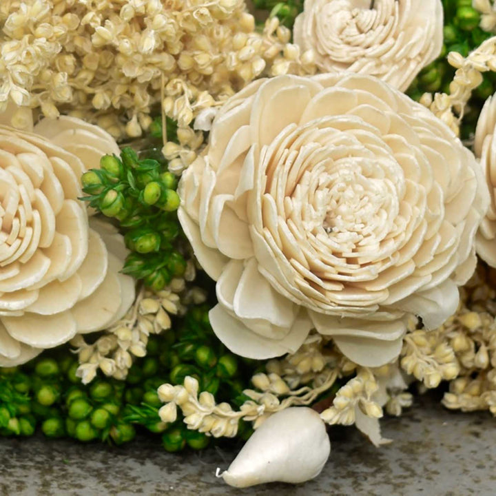 Handmade Classical White Flower Sola Wood Centerpiece With Candle Holder