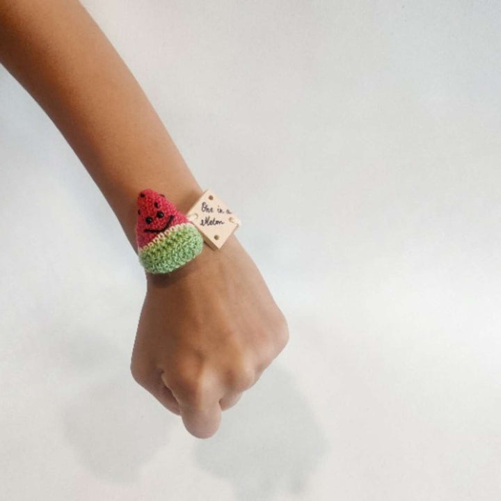 Handmade Crochet One in a Melon Kids Rakhi With Roli Chawal
