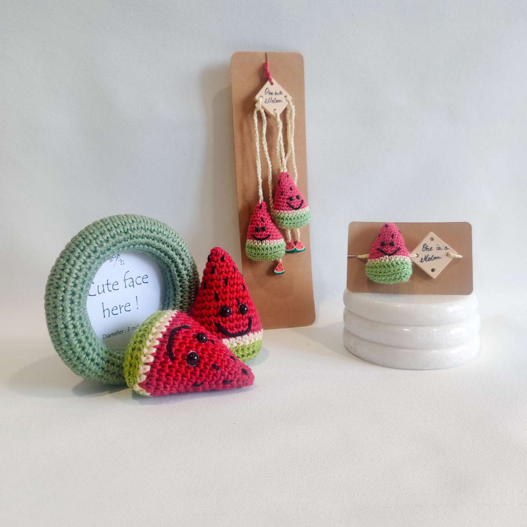 Handmade Crochet One in a Melon Kids Rakhi With Roli Chawal