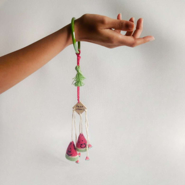 Handmade Crochet One in a Melon Kids Rakhi With Roli Chawal