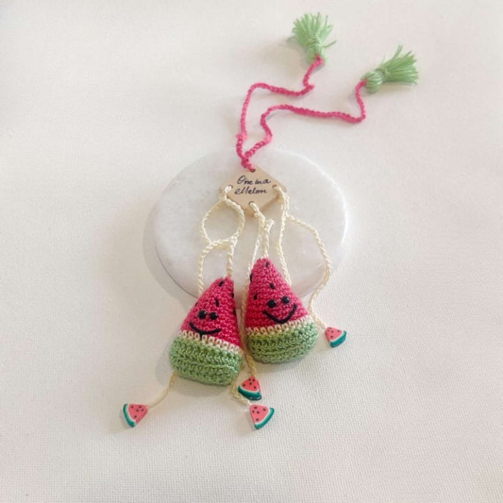 Handmade Crochet One in a Melon Kids Rakhi With Roli Chawal