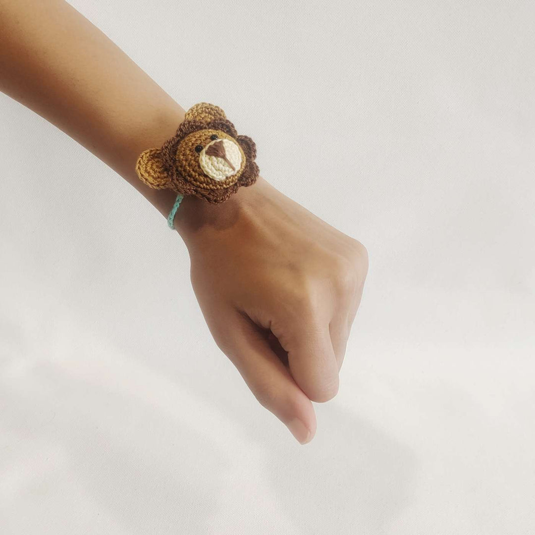 Handmade Crochet Lion Cub Kids Rakhi With Roli Chawal - Worn on Wrist