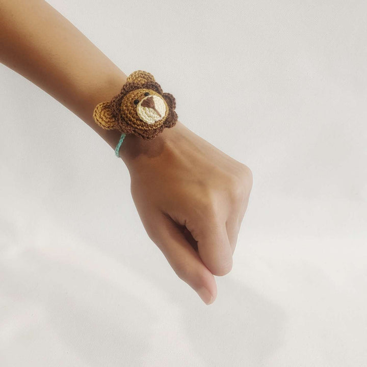 Handmade Crochet Lion Cub Kids Rakhi With Roli Chawal - Worn on Wrist