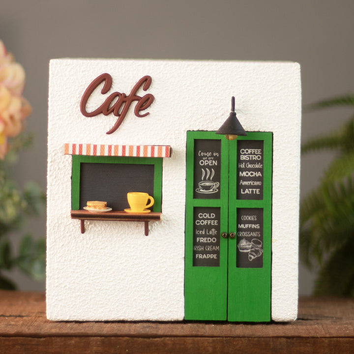 Handmade Personalized Café Themed White & Green Concrete Planter With Drainage Hole For Home Decor
