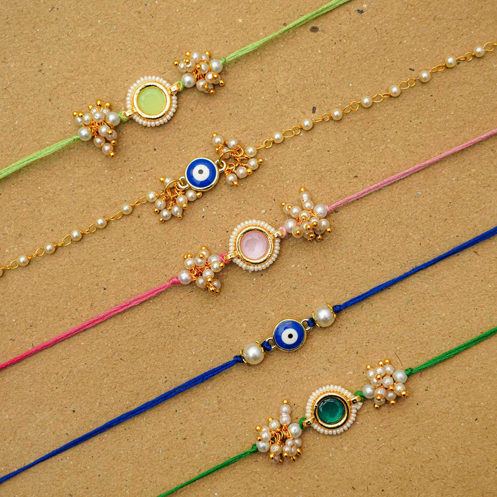 Resuable Evil Eye Bracelet & Rakhi With Roli Chawal For Bhaiya and Bhabhi | Set of 2