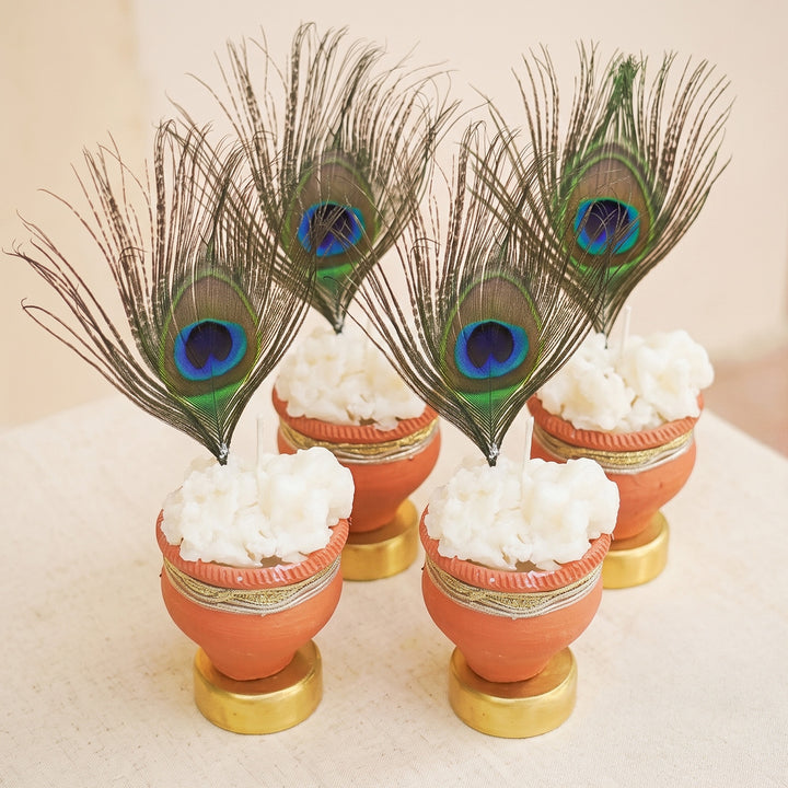 Set of 4 | Handmade Makhan Wax Scented Candles With Morpankh Detailing