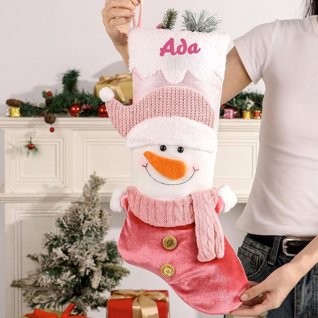 Personalized Handmade Candy Blush Snowman Stocking
