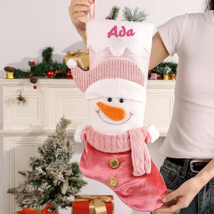 Personalized Handmade Candy Blush Snowman Stocking