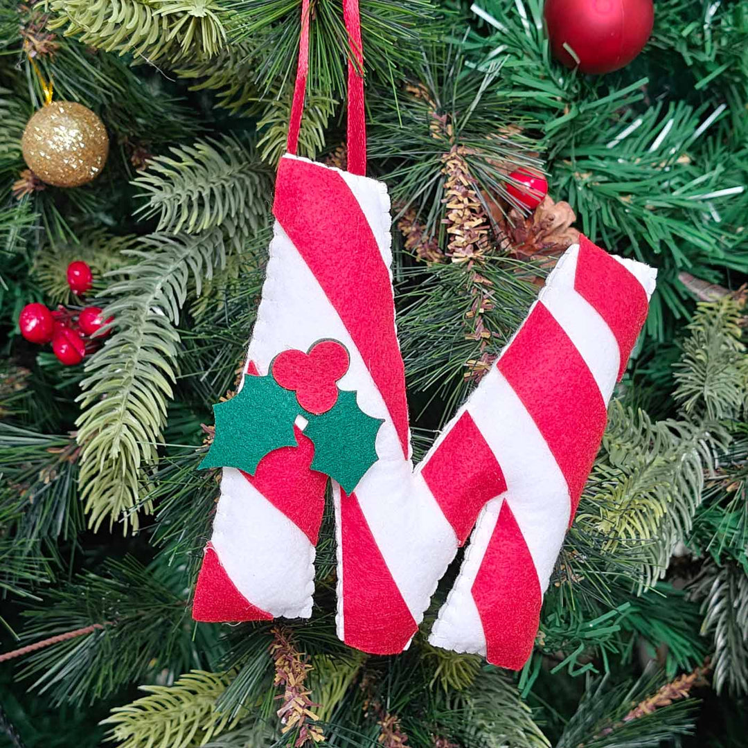 Personalized Handmade Candy Cane Monogram Felt Ornament