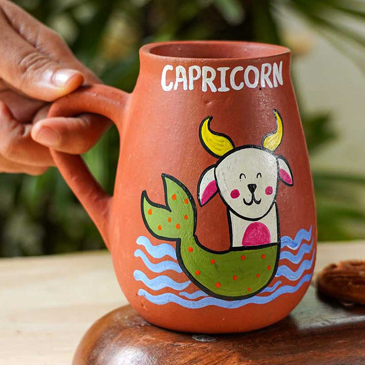 Personalized Hand-painted Capricorn Zodiac Sign Terracotta Mug