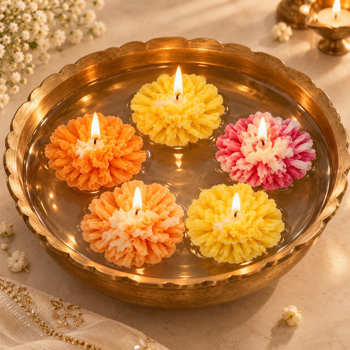5 pc | Handmade Carnation Floating Soy Wax Candle For Festive Decor