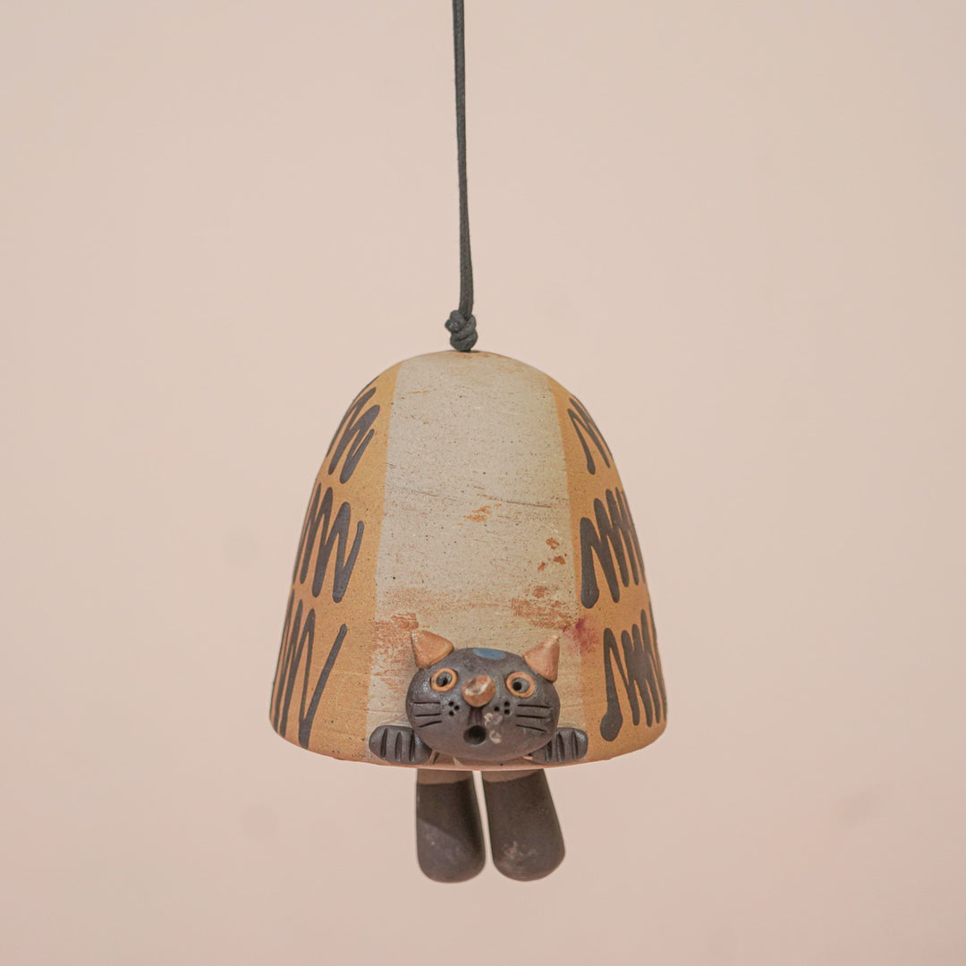 Handmade Nerikomi Ceramic Cat Bell Hanging
