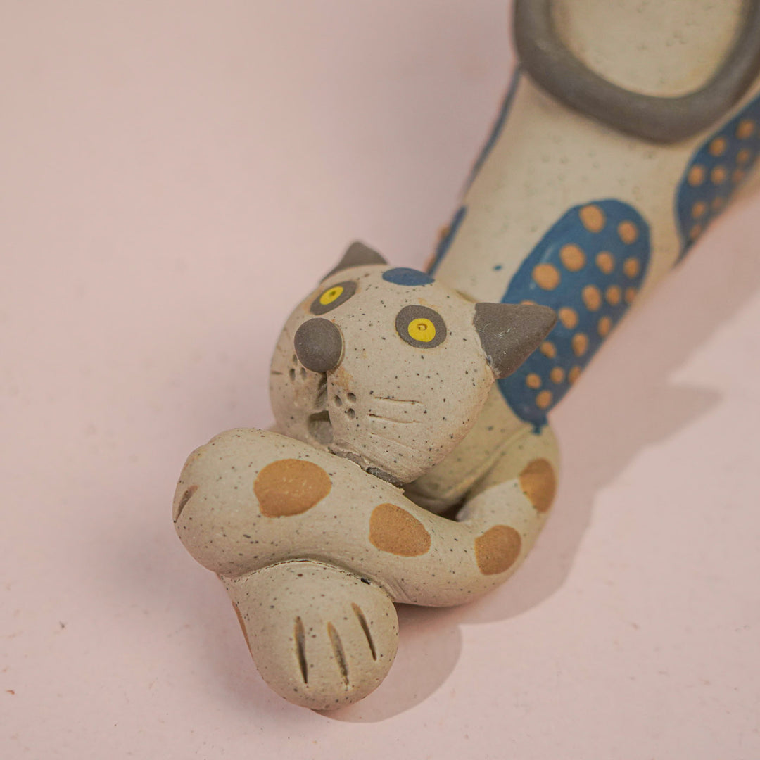 Handmade Nerikomi Ceramic Spotted Cat Figurine