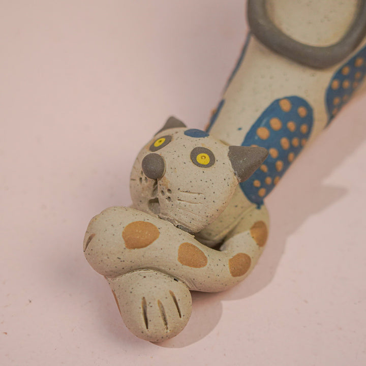 Handmade Nerikomi Ceramic Spotted Cat Figurine