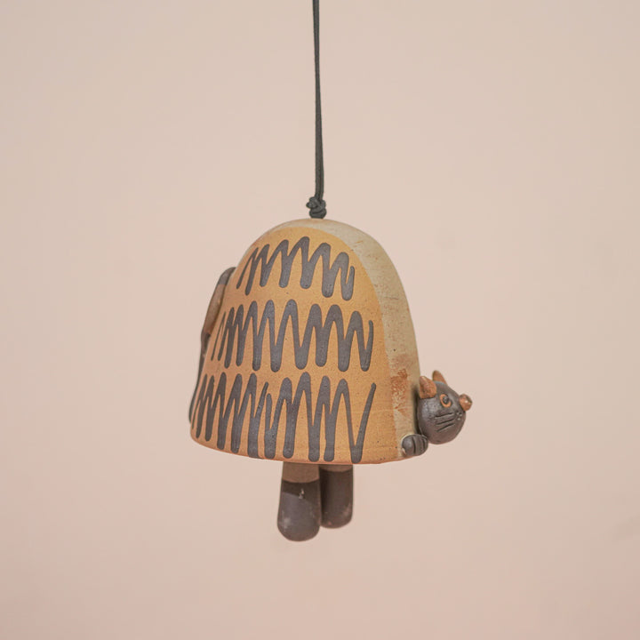Handmade Nerikomi Ceramic Cat Bell Hanging