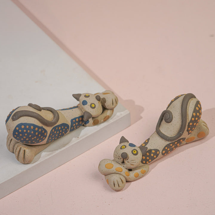 Handmade Nerikomi Ceramic Spotted Cat Figurine