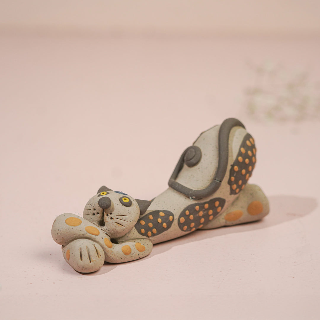 Handmade Nerikomi Ceramic Spotted Cat Figurine