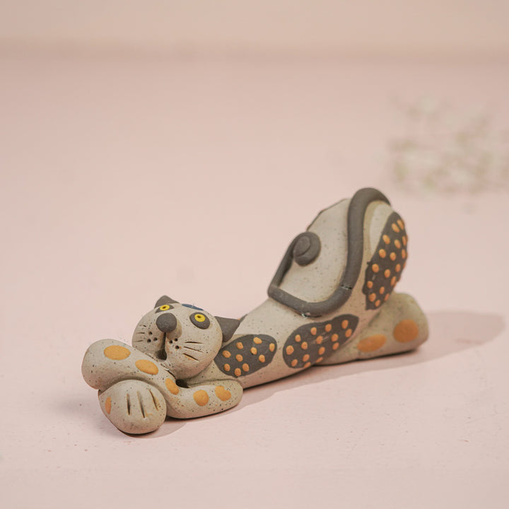 Handmade Nerikomi Ceramic Spotted Cat Figurine