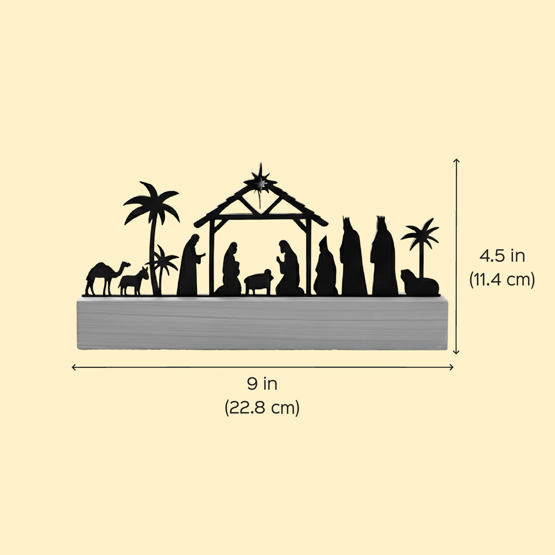 Laser Cut Nativity Scene Acrylic Silhouette With Wooden Base
