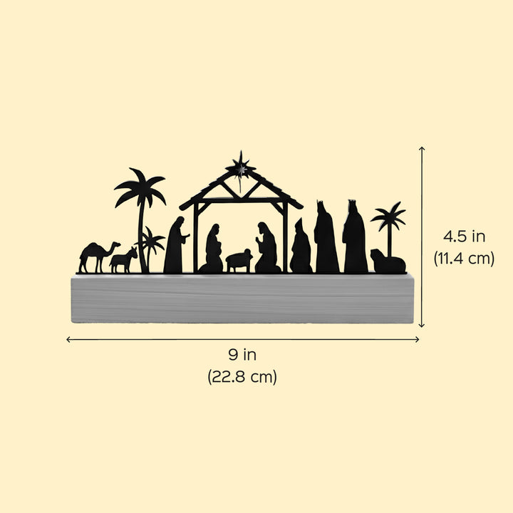 Laser Cut Nativity Scene Acrylic Silhouette With Wooden Base