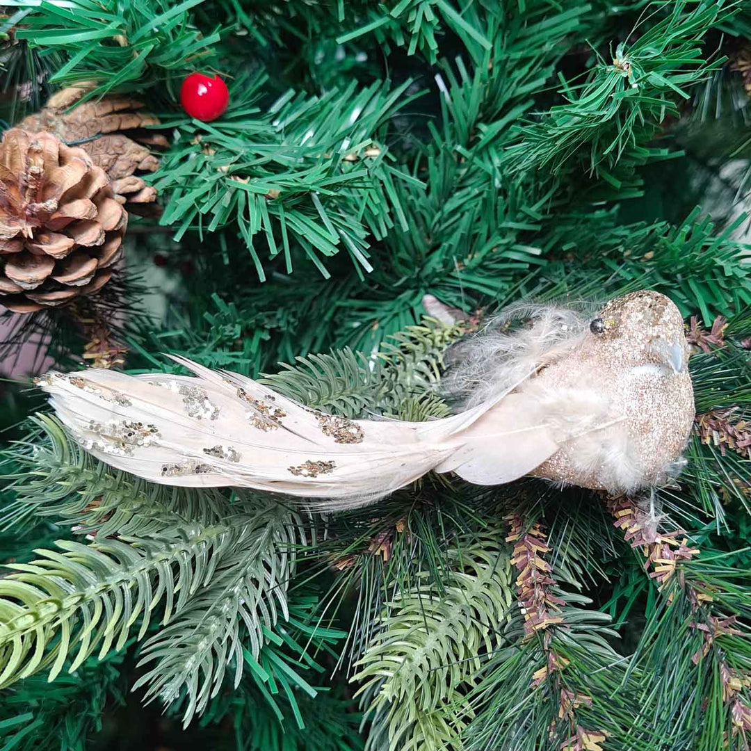 Handmade Champagne Glitter Grace Clip-On Bird | Set Of 2