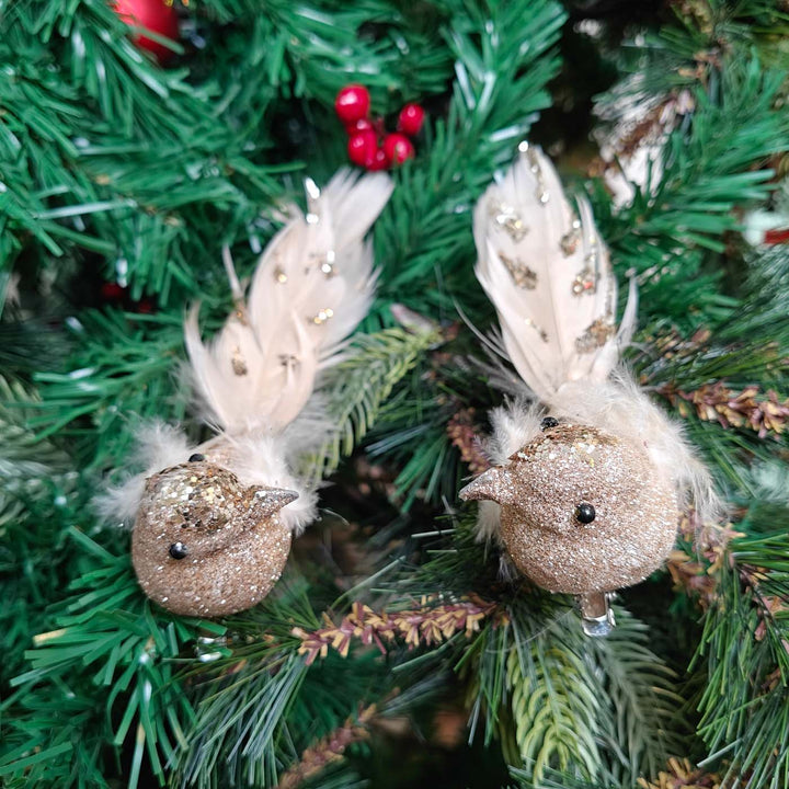 Handmade Champagne Glitter Grace Clip-On Bird | Set Of 2