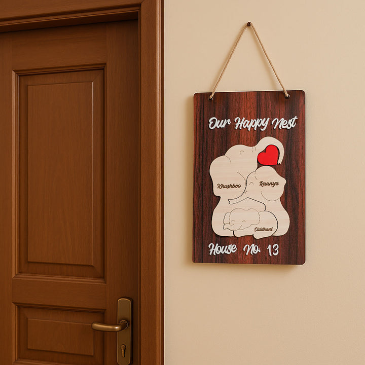 Personalized Elephant Family Theme Wooden Nameplate