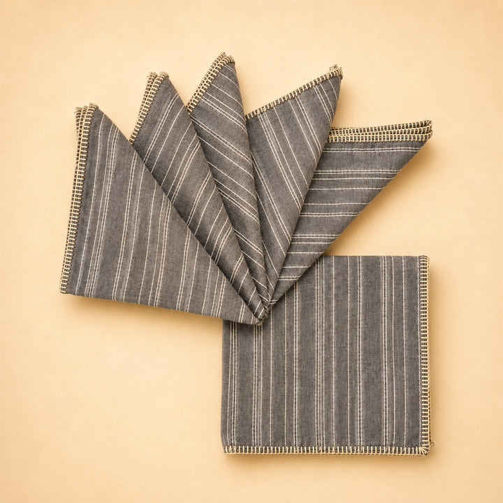 Handcrafted Grey Hand Kantha Jamdani Table Linen Gift Hamper With Runner And Table Mats For Festive Gifting