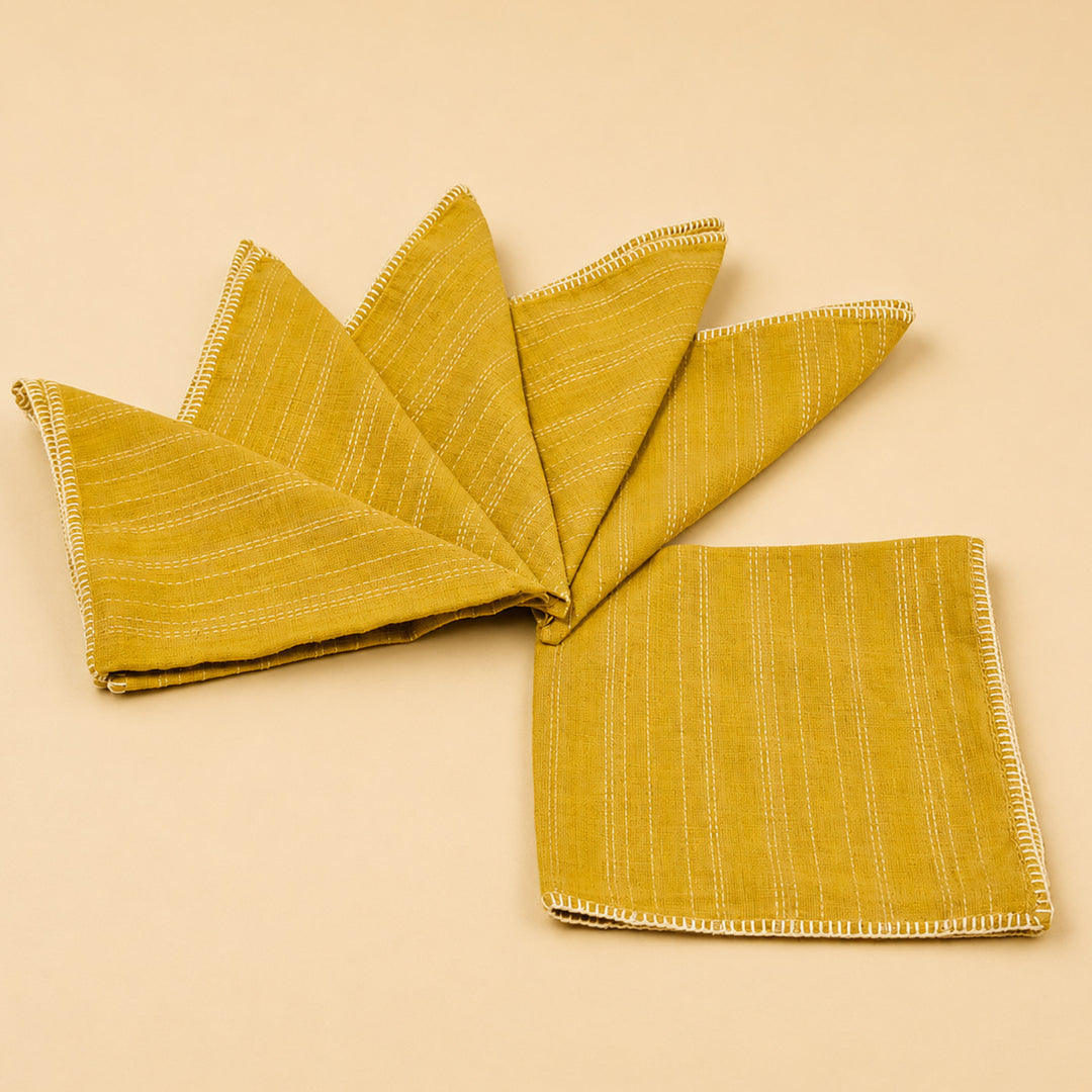 Handcrafted Yellow Screen Printed Jute Table Linen Gift Hamper With Gota Detailing For Festive Gifting