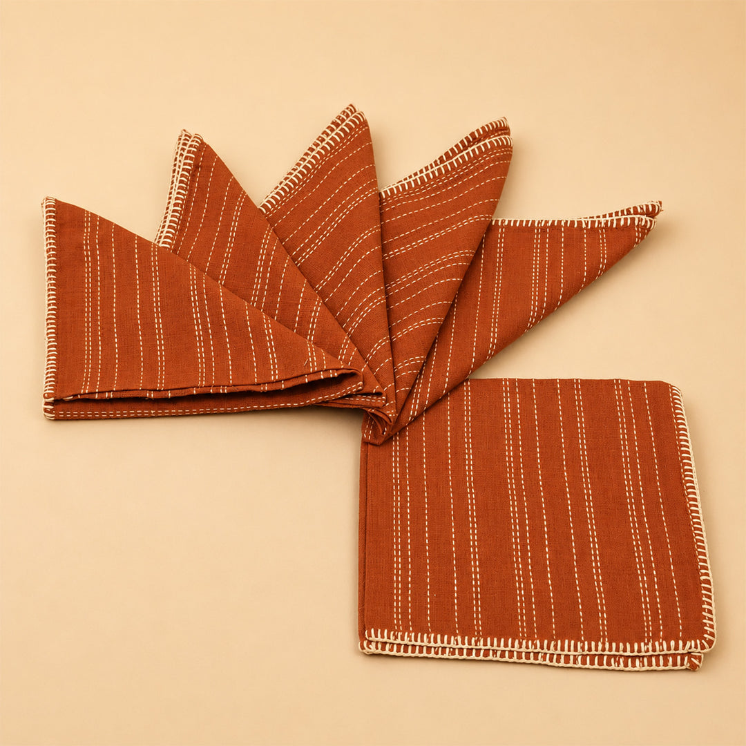 Handcrafted Orange Screen Printed Jute Table Linen Gift Hamper With Gota Detailing For Festive Gifting