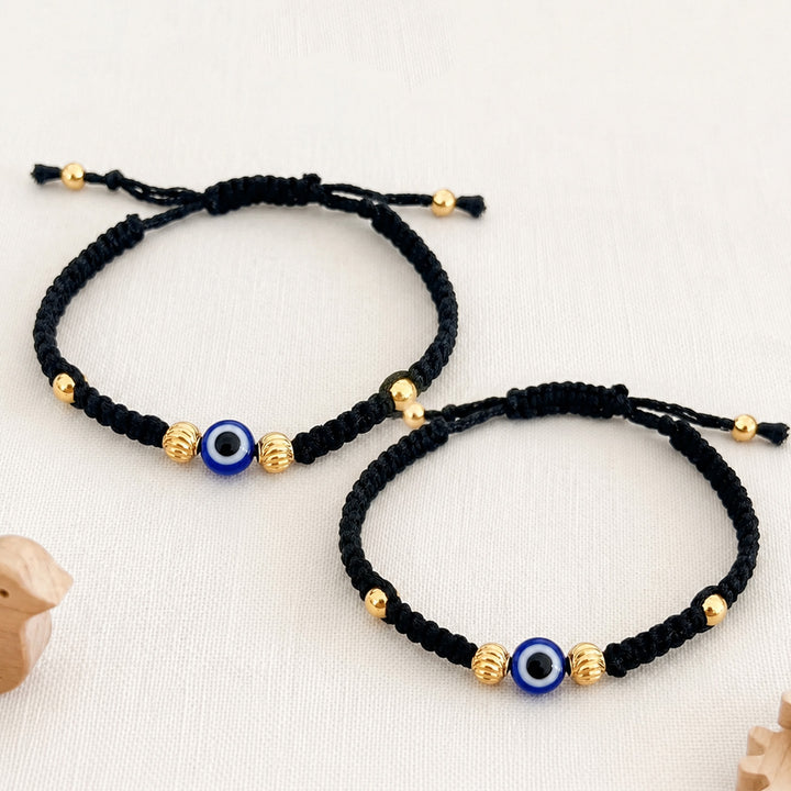 Cute Evil Eye Gold Plated Sterling Silver Kids Nazariya Thread Rakhis With Roli Chawal For Newborn Twins | Set of 2