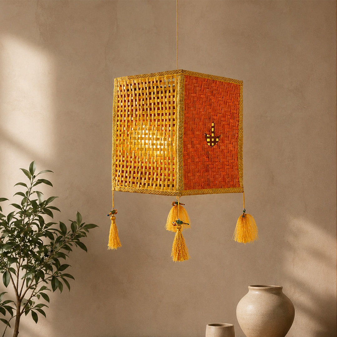 "Diya" Handwoven Orange Bamboo Kandil / Lampshade For Festive Decor