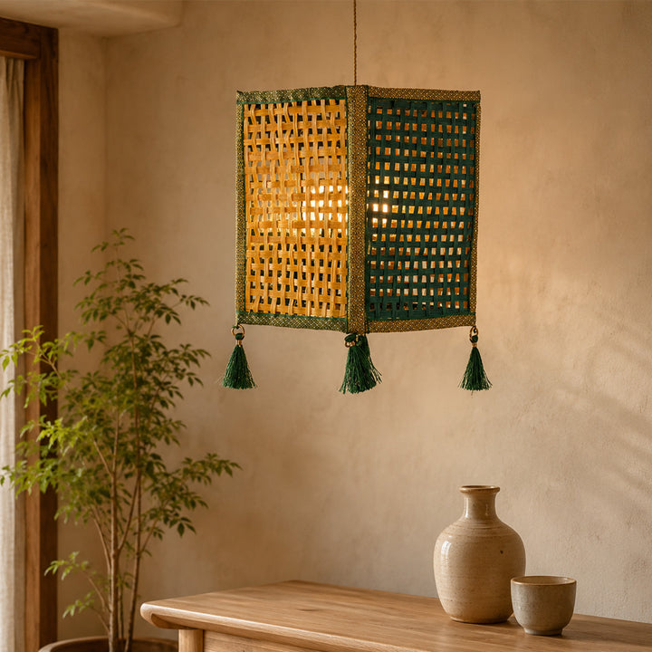 "Rangeela" Handwoven Green Bamboo Kandil / Lampshade For Festive Decor