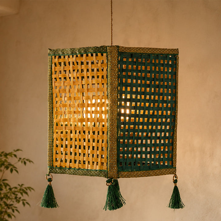"Rangeela" Handwoven Green Bamboo Kandil / Lampshade For Festive Decor