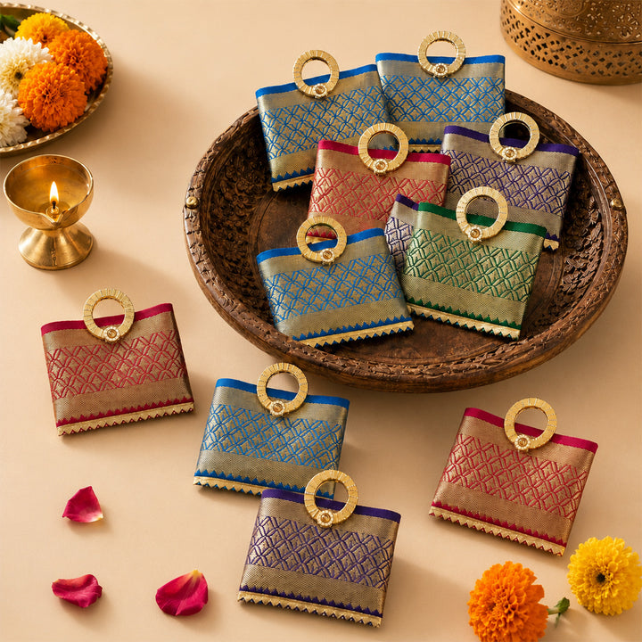 10 Pc | Banarasi Fabric Ginni/Gift Card Coin Pouch For Festive Gifting