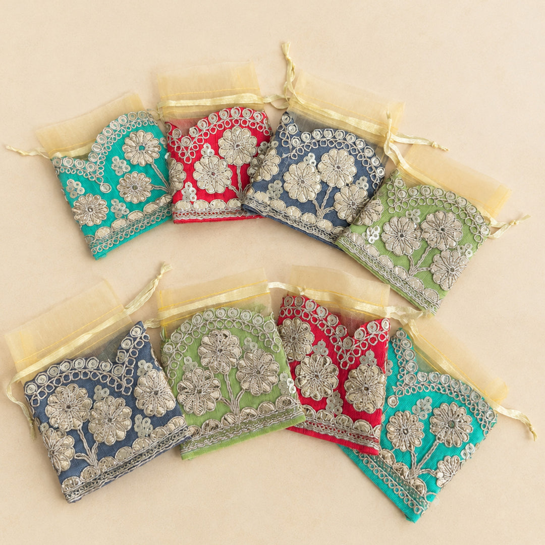 10 Pc | Gota Patti Organza Akshada Elaichi/Coin Pouch For Festive Gifting