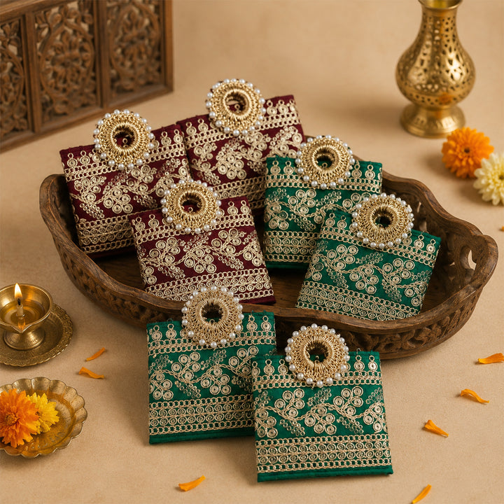 10 Pc | Intricate Sequin Fabric Coin Pouch For Festive Gifting