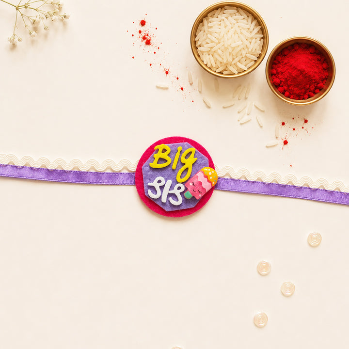 Handmade "Big Sis" Popsicle Theme Felt Kids Rakhi With Roli Chawal For Sister