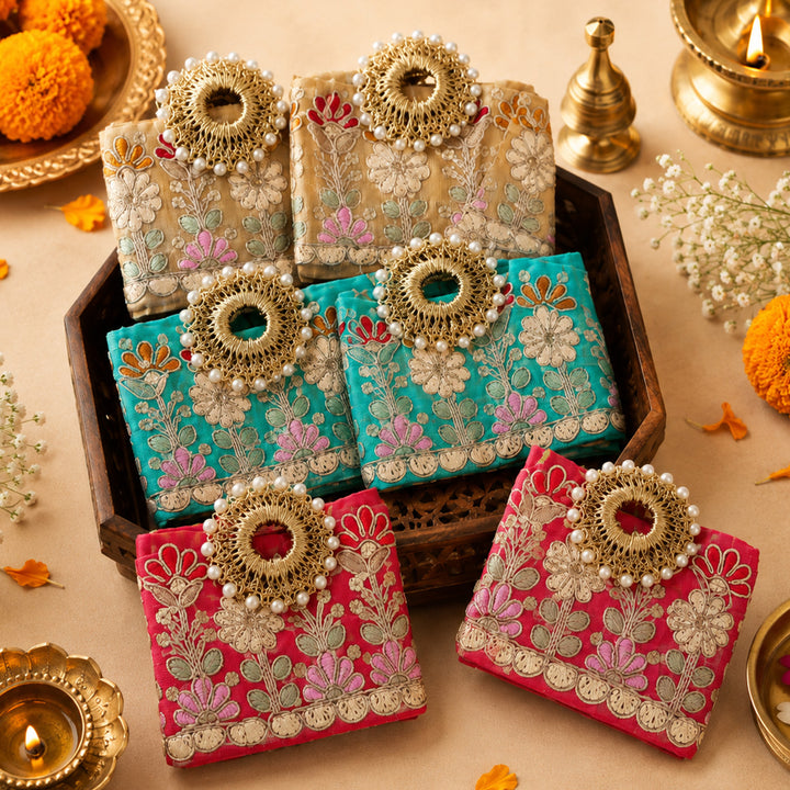 10 Pc | Floral Gota Patti Sequin Coin Pouch For Festive Gifting