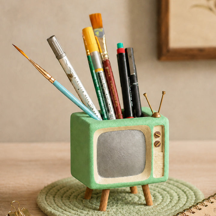 Handmade Miniature Retro Style Tv Desk Pen Stand For Decor - Mint Green