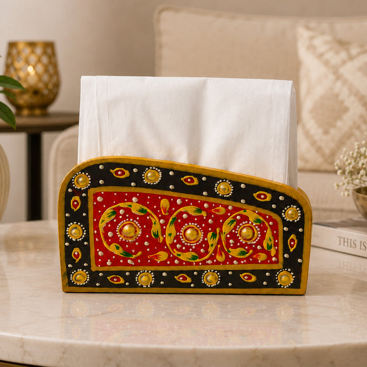 Meenakari Handpainted MDF Napkin Holder For Festive Dining