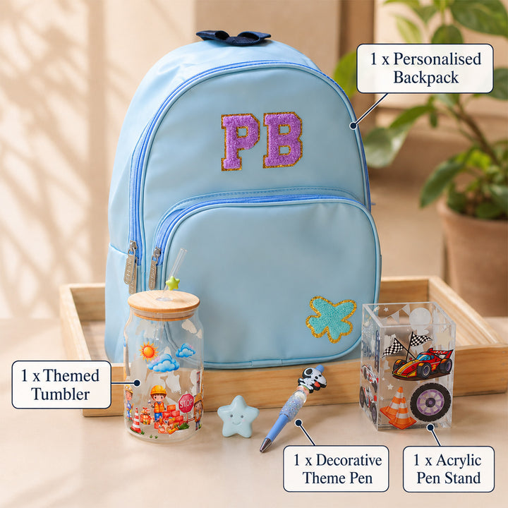 Little Explorer Gift Hamper | Personalised Backpack, Tumbler & Stationery Set For Kids