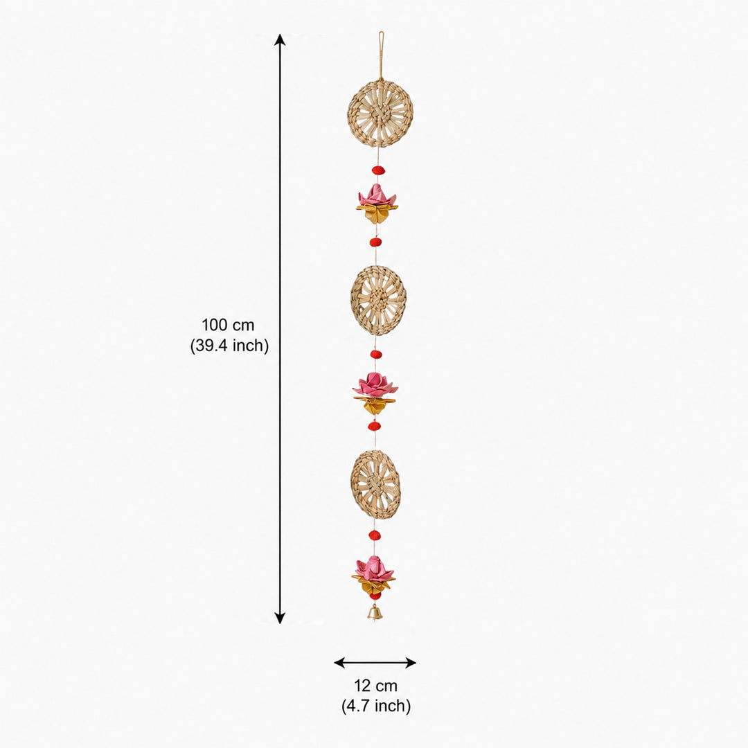Set of 2 | "Pankhuri" Handcrafted Chamba Lotus Wall Hanging With Wooden Beads For Festive Decor
