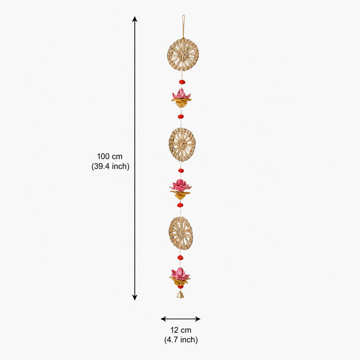 Set of 2 | "Pankhuri" Handcrafted Chamba Lotus Wall Hanging With Wooden Beads For Festive Decor