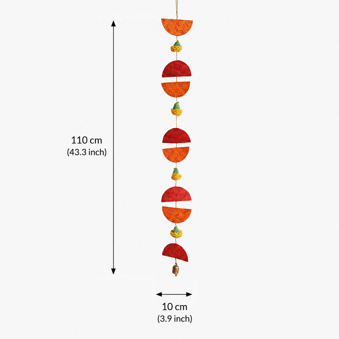 Set of 2 | "Aarunya" Handcrafted Bamboo Sunrise Wall Hanging With Metal Bells For Festive Decor